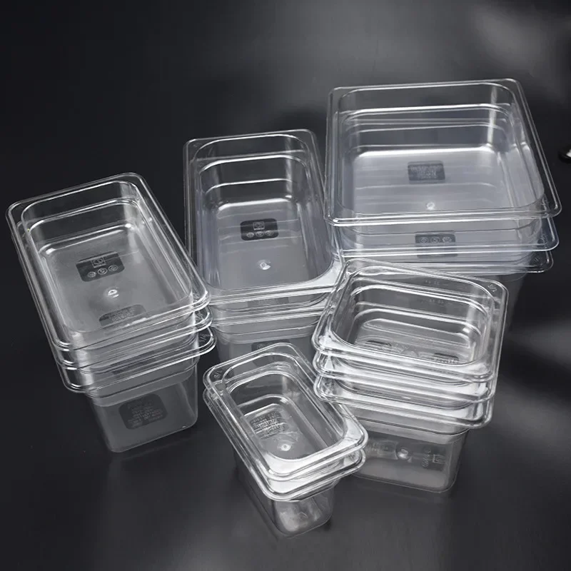 Portable food container PC Acrylic Plastic transparent pick up GN pans Visible food square pots Exhibition plate score basin Containers Storage box tray