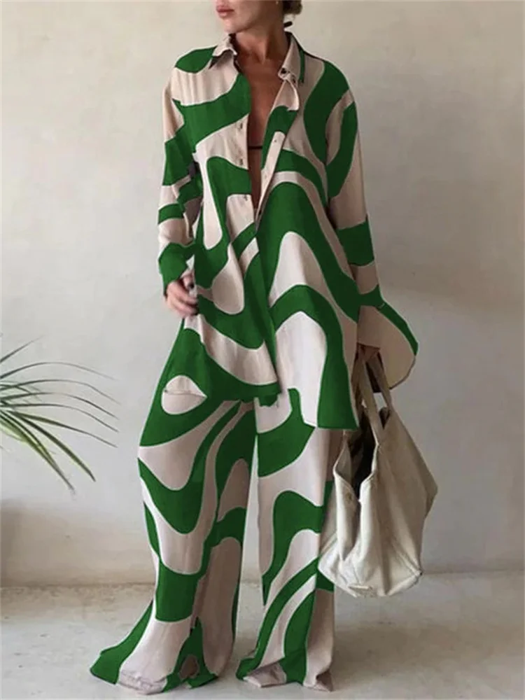 Wmstar Two Piece Set Women S-5XL Casual Print Long Top and Pants Sets Fall Clothes Outfits Matching Suit Wholesale Dropshipping