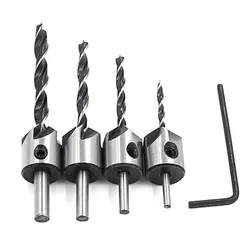 4pc Woodworking Counterbore & Chamfering Drill Bit Set - Round handle (4pc drill bit set)