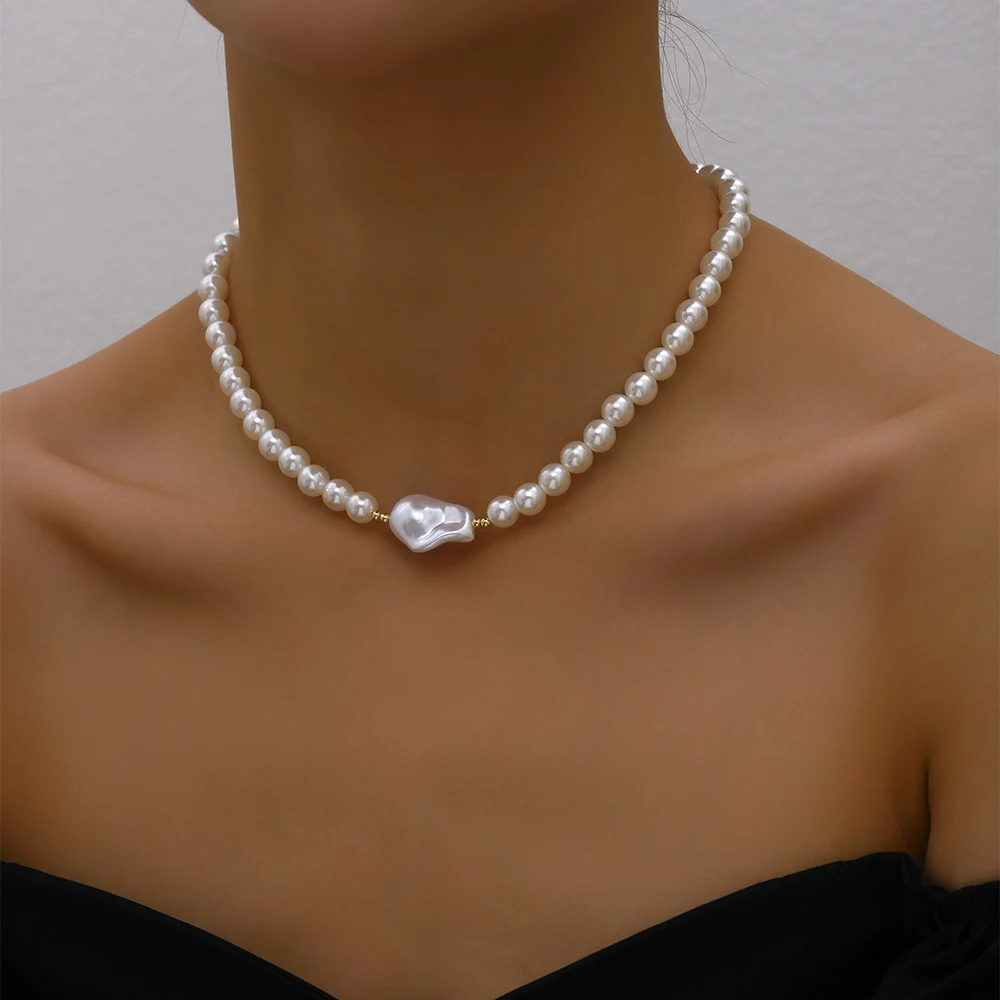 YWZIXLN Trend Elegant Jewelry Wedding Big Pearl Crystal Pendant Necklace For Women Fashion White Imitation Pearl Choker Necklace