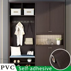 Wood Grain Self Adhesive Wallpaper Waterproof PVC Solid Color Kitchen Wardrobe Cabinet Furniture Renovation Door Wall Sticker