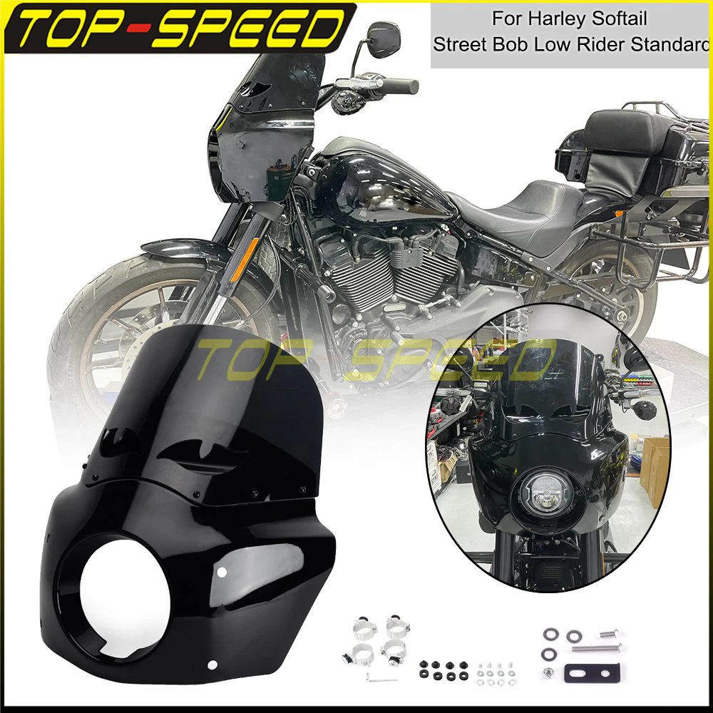 Club Headlight Polycarbonate Fairing Windshield For Harley Softail Street Bob FXBB 114 FXBBS Low Rider FXLR Standard FXST 18-22