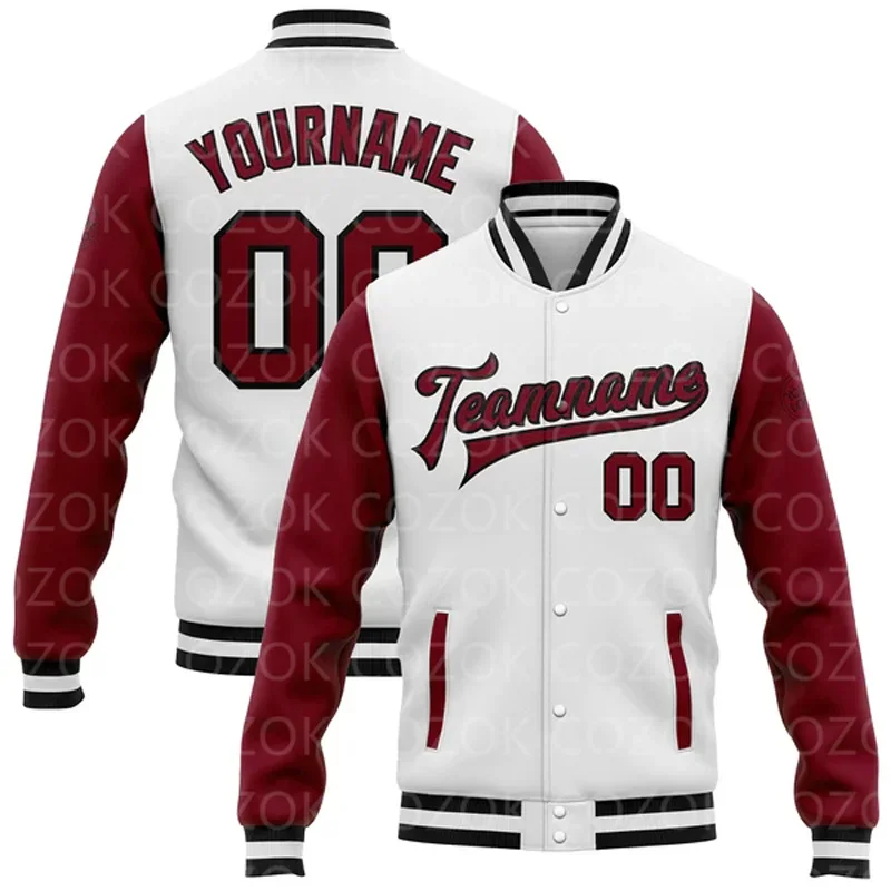 Custom White Green 3D Printed Raglan Sleeve Baseball Button Jacket Bomber Full-Snap Varsity Letterman Jacket