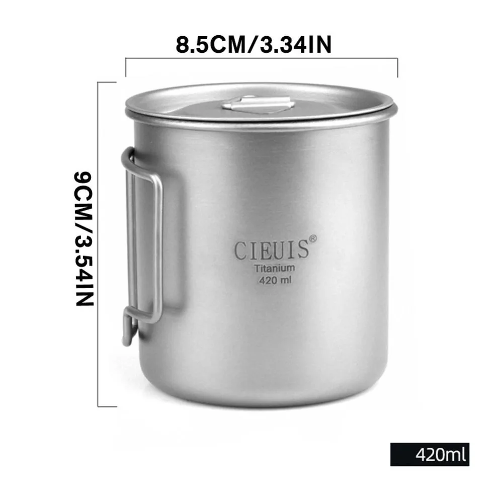 Portable Cups Portable Folding Cups Titanium Cup Titanium Tableware 420ML Pure Titanium Titanium Cup Portable with Foldable Handle with Lid Drinking Cup Boil Water Ultralight Camping Mug Outdoor