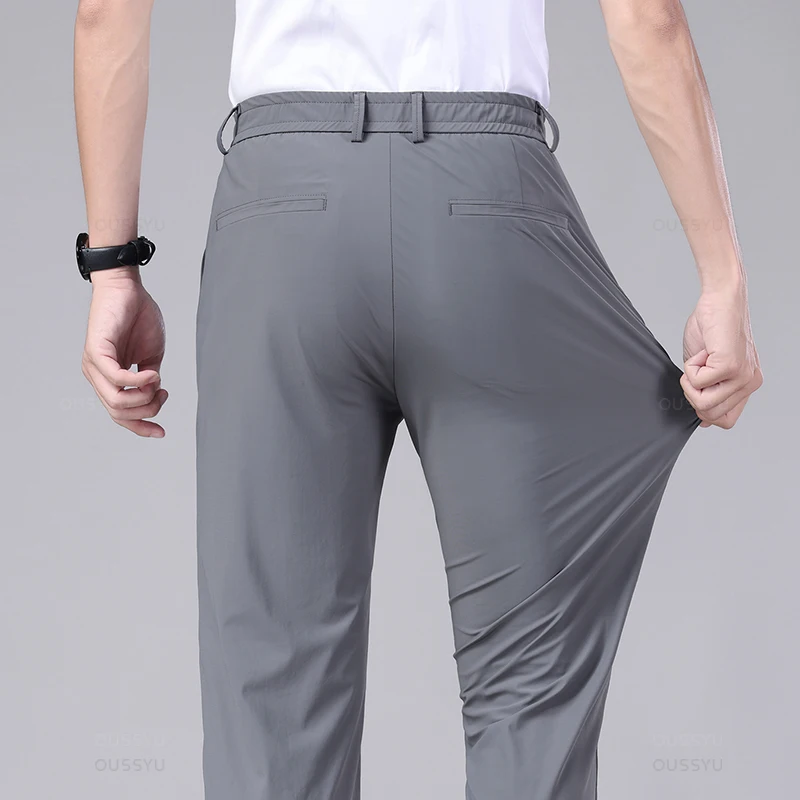 Spring Summer Men's Casual Pants Business Stretch Slim Fit Elastic Waist Jogger Korean Classic Thin Black Gray Trousers Male 6
