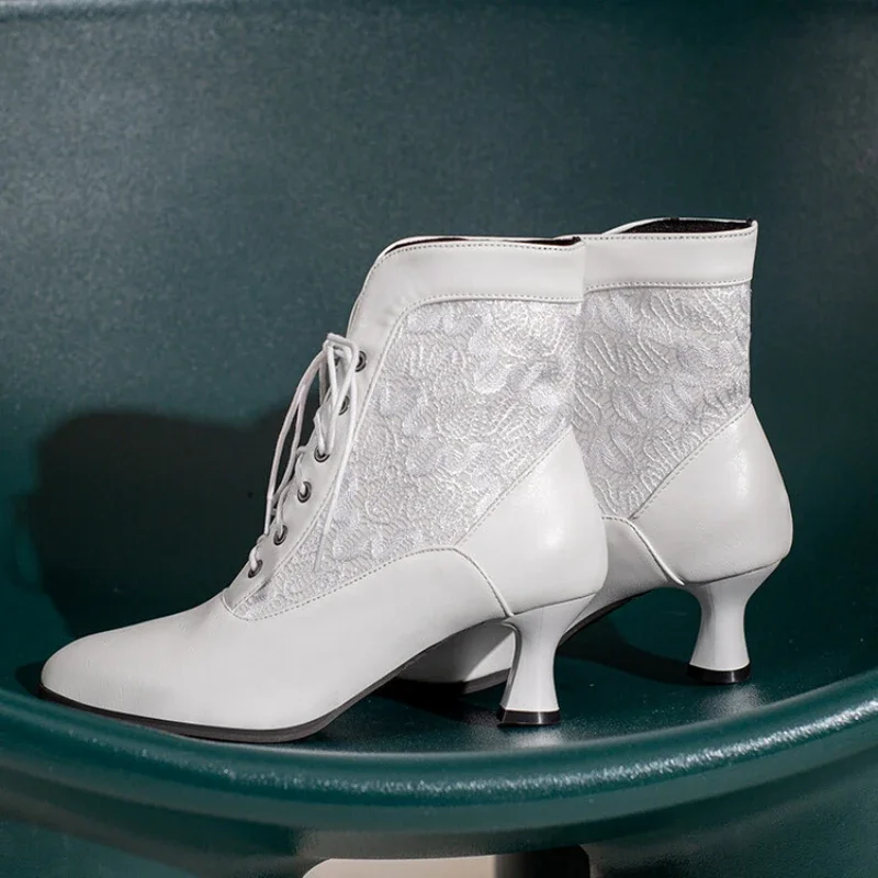 451876-912d9b.jpg Women Victorian Ankle Boots Leather Lace Heel Shoes for women Fashion Lace Up Spliced Ladies High Heels Woman Boots Ankle 46 - Image 1