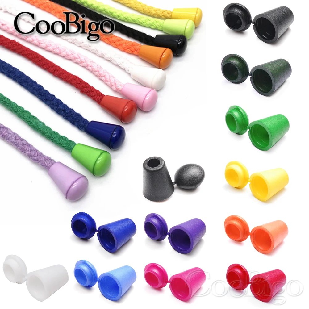 Cabo de plástico colorido termina, Bell Stopper com Lid Lock, Toggle Clip, Paracord Roupas Bag, Sportswear, Cadarço Corda Peças, 50Pcs