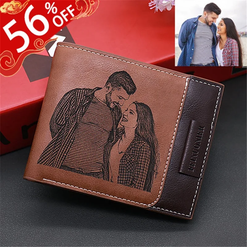 

Personalized Men's Photo Tri-fold Wallet Custom Engraved Picture Text Card Holder Purse Gift for Husband Dad Father's Boyfriend