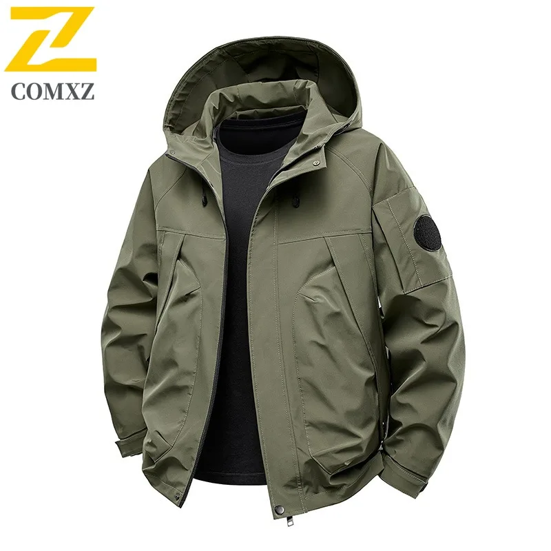 COMXZ Men Autumn New Jacket Casual Outdoor Mountaineering Wear Resistant Coat Premium Hooded Biking Lightweight Windbreaker