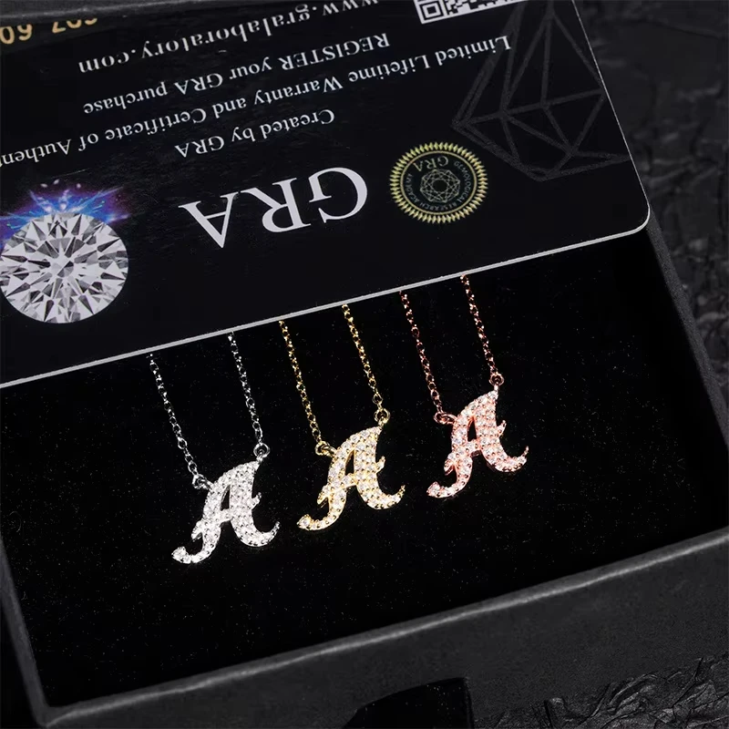 925 Sterling Silver D VVS1 Diamond Full Moissanite Pendant Necklace for Women Letter Sparkling Moissanite Jewelry
