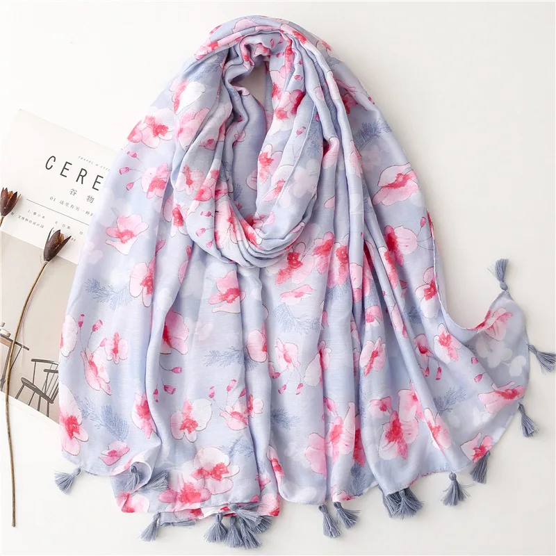 2023 Spain Luxury Cotton Viscose Scarf Women Retro Floral Tassel Shawls And Wraps Pashmina Stole Bufandas Muslim Sjaal 180*90Cm