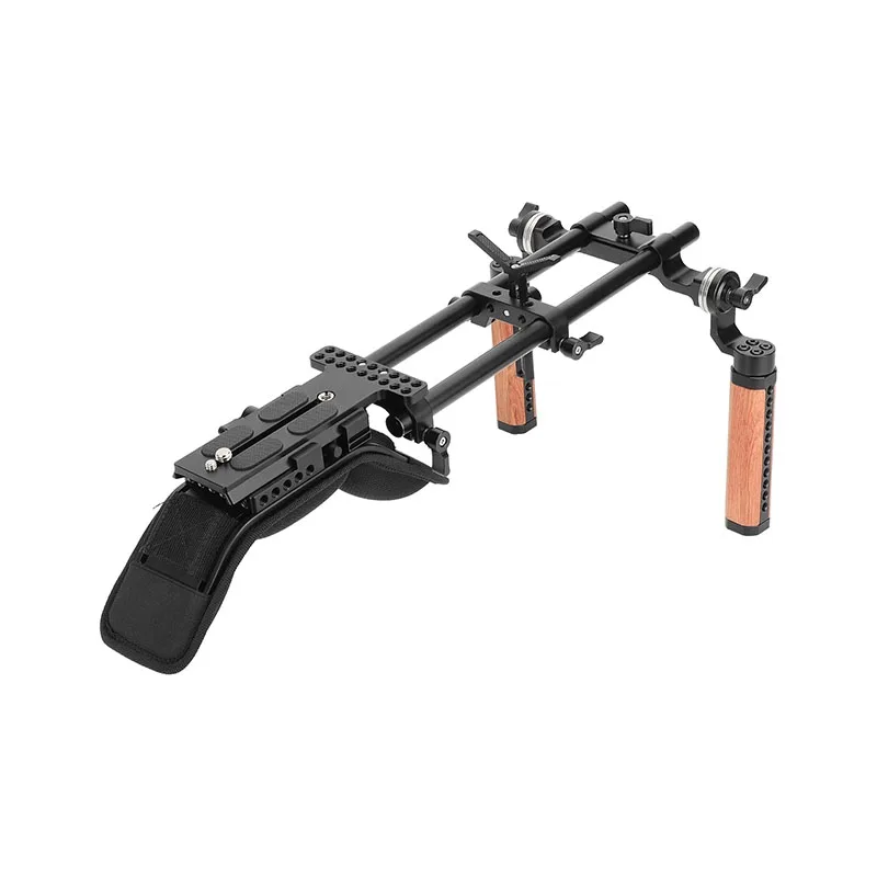 Shoulder Mount 15mm Railblock Rig with Manfrotto QR Plate Wooden Handgrip Lens S