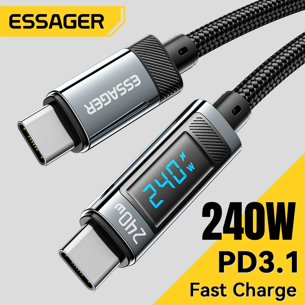 

Кабель зарядный Essager USB Type-C на USB C, 240 Вт, 2 м