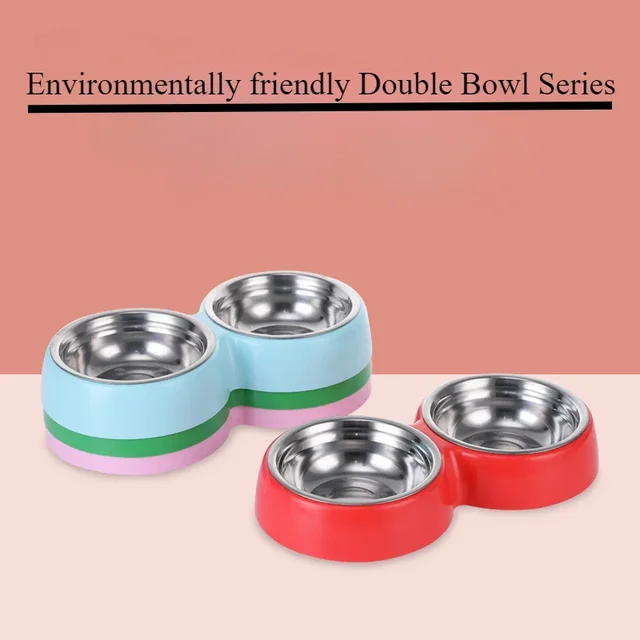 Double Pet Food Bowl Stainless Steel Drinkware Pet Drinking Food Dog Food Puppy Feeding Supplies Kitten Eat Cat Accessories