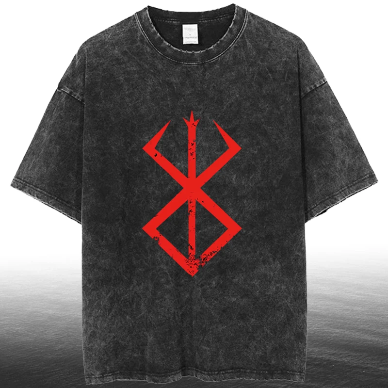 

Качественная футболка Berserk с эффектом потертости кислоты, женские винтажные футболки, уличная одежда, футболки с минеральной промывкой, топы