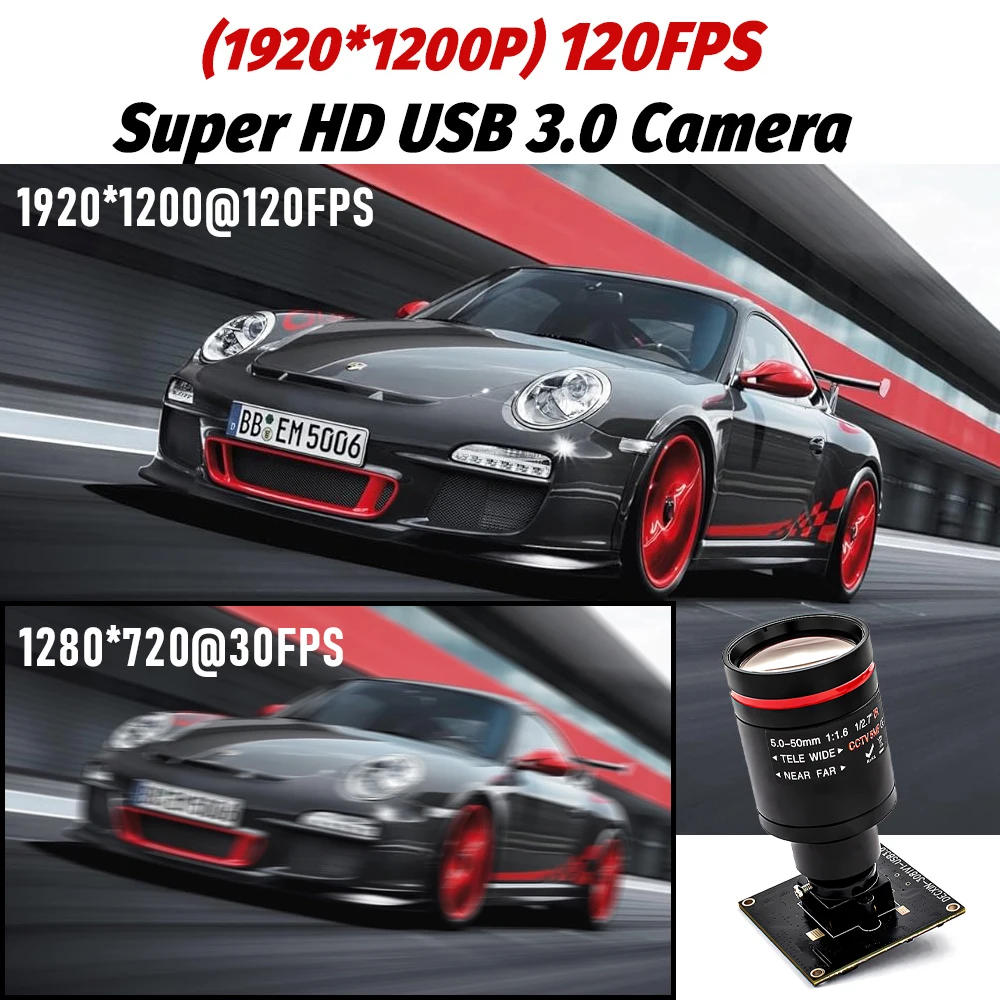 M12 Varifocal Lens 10X Zoom 2.3MP 120FPS Global Shutter USB3.0 Camera Plug And P