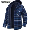 TACVASEN Men's Flannel Shirt Jacket with Removable Hood Plaid Quilted Lined Winter Coats Thick Hoodie Outwear Man Fleece Shirts 2