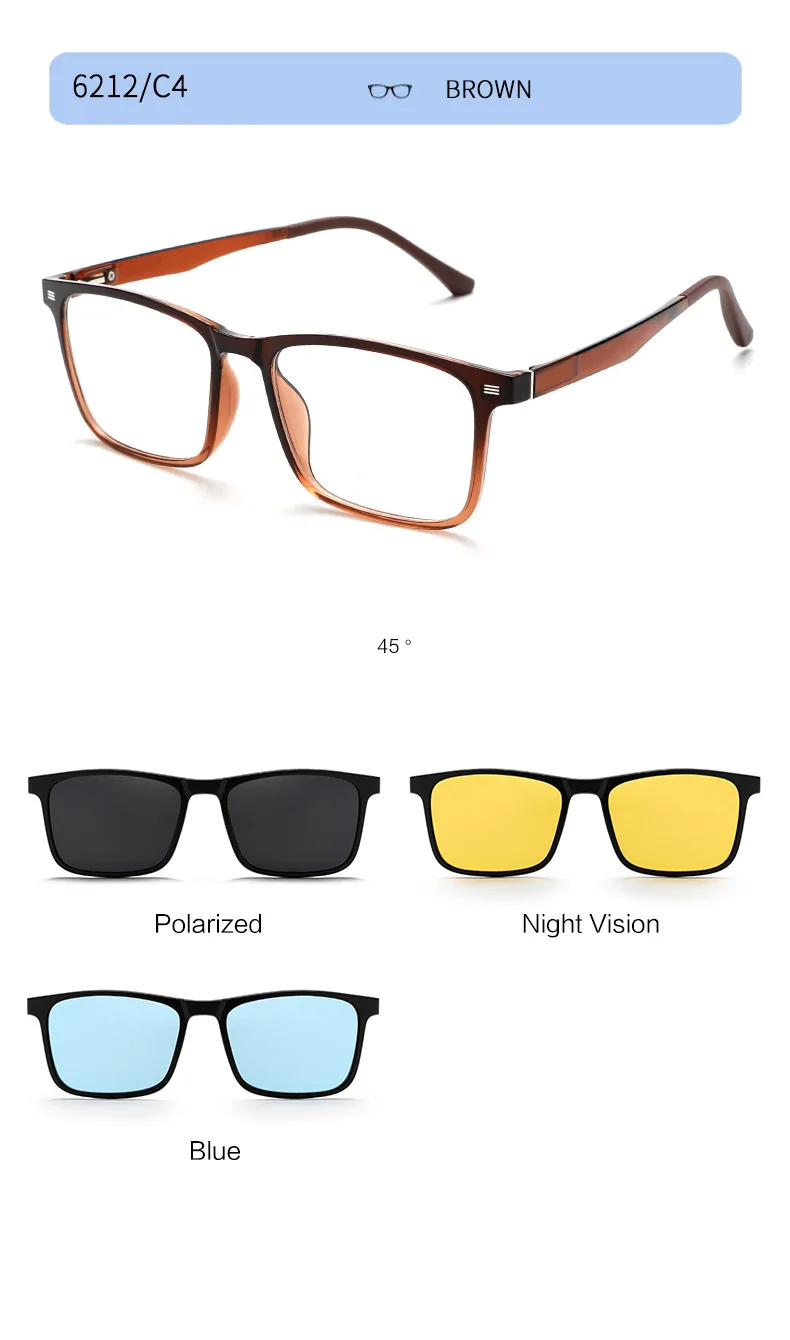 YIMARUILI Modische Übergrößen TR90 Polarisierte Magnetische Clip-On-Brille Damen Quadratische Optische Korrektionsbrillenfassung Herren 6212 – Detail 12