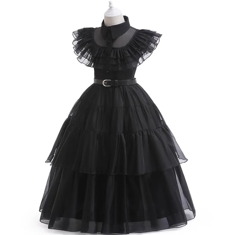 

Girls Black Long Evening Gowns for Princess Cosplay Tiered Layered Dress Children Holiday Luxury Pageant Birthday Party Dresses