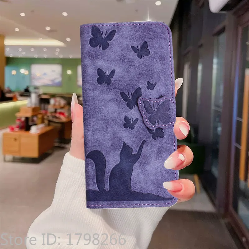 Butterfly & Cat Leather Wallet Flip Cover Case