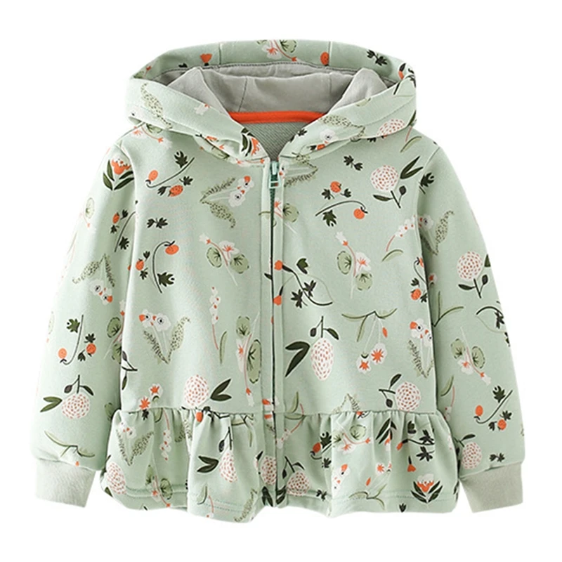 

Winter Children's Coat Autumn Long Sleeve Falbala Printed Hooded Zipper Outwear Kids Baby Casual Thick Jacket Clothes 2-10Y
