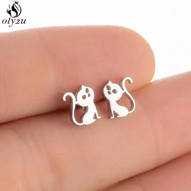 Lovely Stainless Steel Cat Earrings for Women Children Jewelry Trendy Cute Animal Dog Paw Stud Earrings Girls Birthday Gifts 379