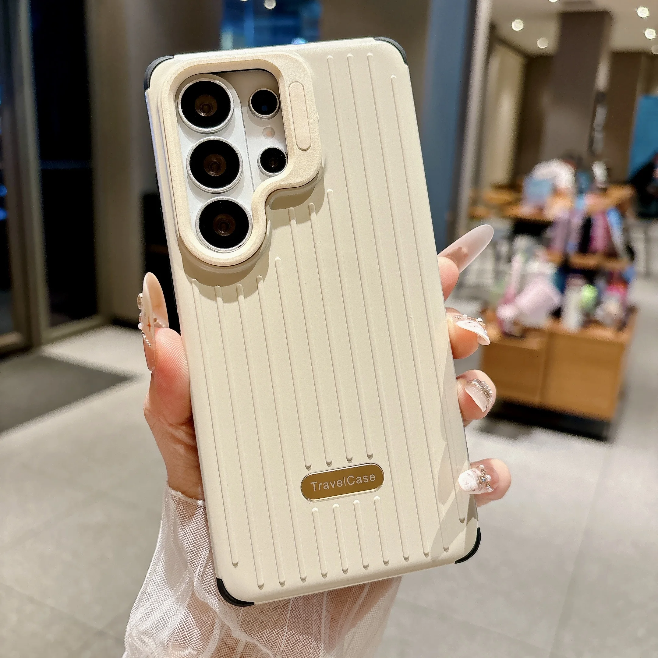 Matte 3D Stripe Pattern Suitcase Case with Camera Lens Protection