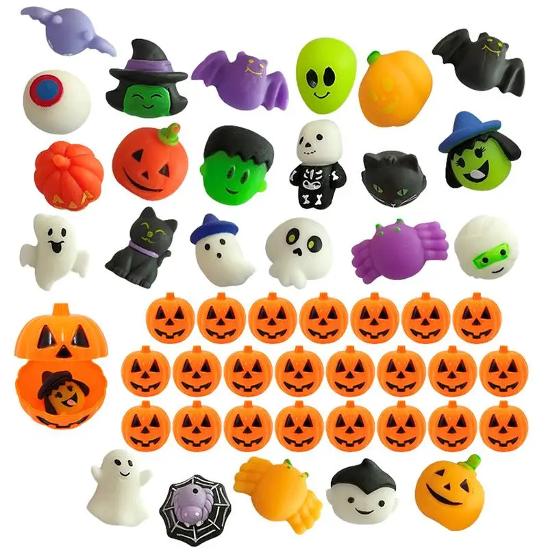 

Halloween Pop Toys Mini Soft Pop Toys 24pcs Halloween Party Favors Treat Bags Gifts Pumpkin Bats Witches Skeletons Pinch Dough