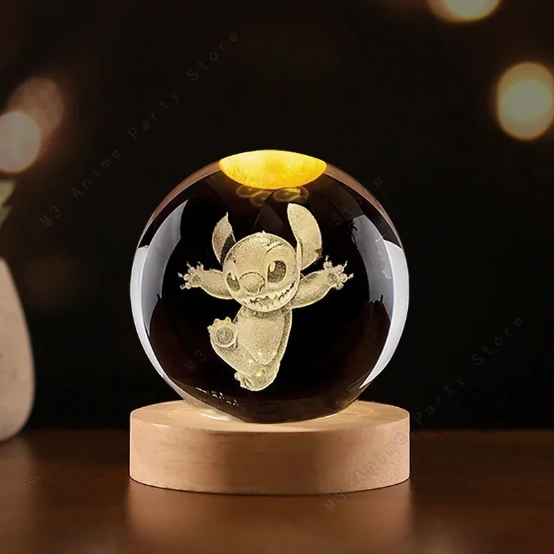 6cm Stitch Cartoon 3D Crystal ball Crystal Planet Night light Laser Carving Home Desktop Decoration