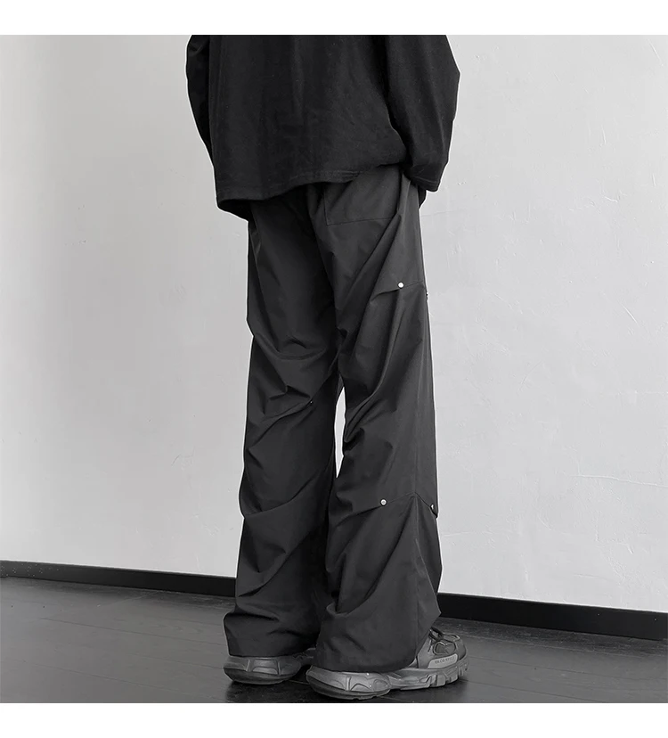 Description Picture 6 of itemMens Black Harajuku Sweatpants Men Streetwear Solid Color Cargo Pants Elastic Waist Wide Leg Men's Joggers Overalls Baggy Pants