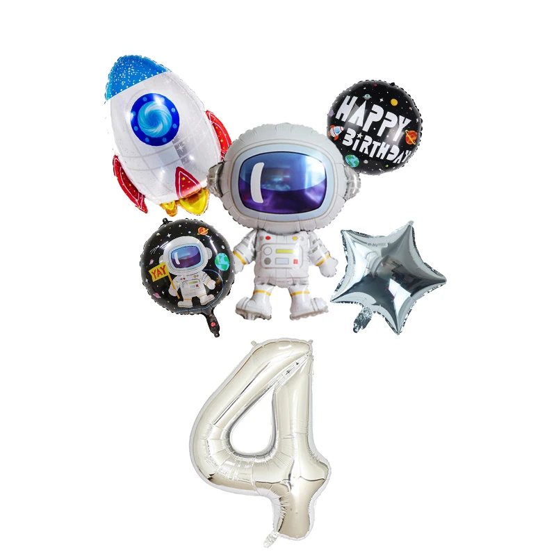 thumbnail image 1 of Globos de aluminio con números y cohetes de astronauta para fiestas temáticas del espacio exterior, decoraciones para fiestas de cumpleaños de niños, suministros para fiestas de baby shower para niños, 1 of 5