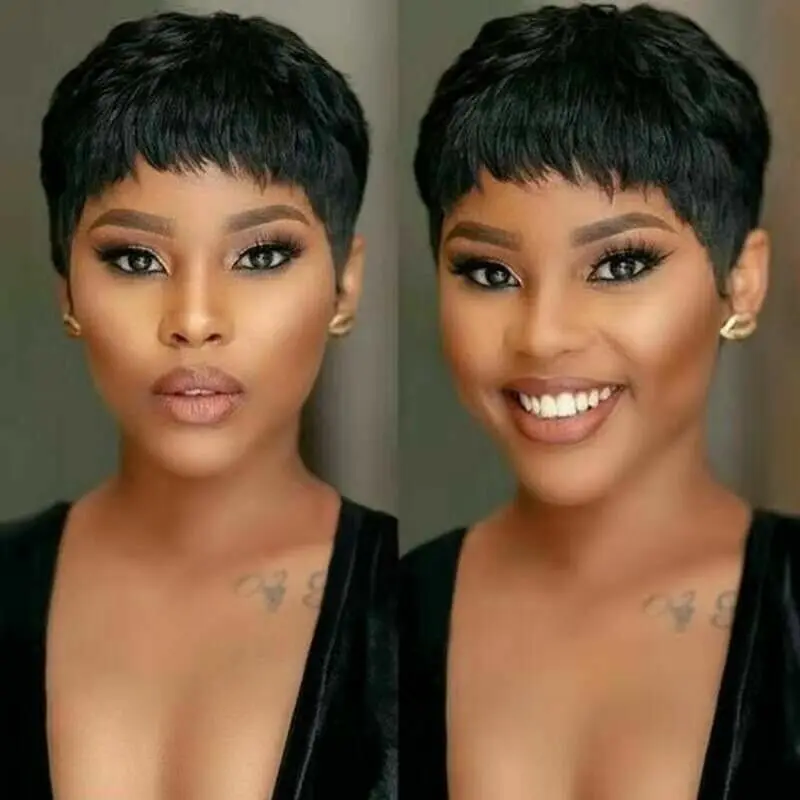 YOUKNOWIG Pixie Cut Straight Short Bob Wig for Black Women 100% Brazilian  Human Hair Full Machine Made Wigs Natural Black Color