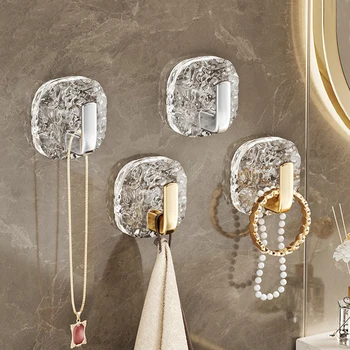  ตะขอแขวนกาวใสสำหรับงานหนัก 4 ชิ้น, ไม่มีเจาะแขวนผนังเหนียวเหนียว, ห้องน้ำ/ห้องครัวตะขอสำหรับผ้าเช็ดตัว, เสื้อโค้ท, กุญแจ 1