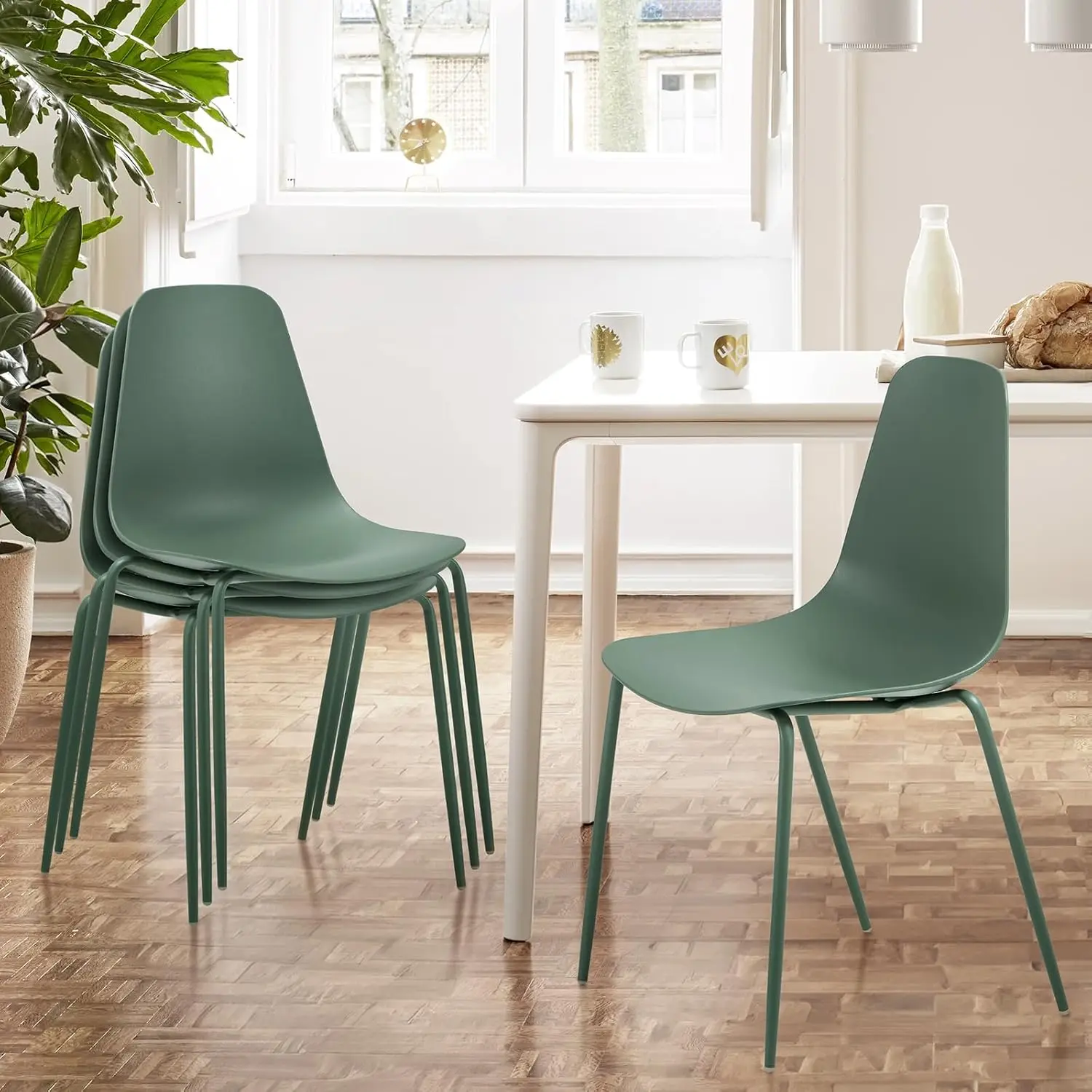 Modern Dining Room Chairs Set of 4, Plastic Kitchen Chairs Stackable Patio with Metal Legs for Indoor, Outdoor, Restauran