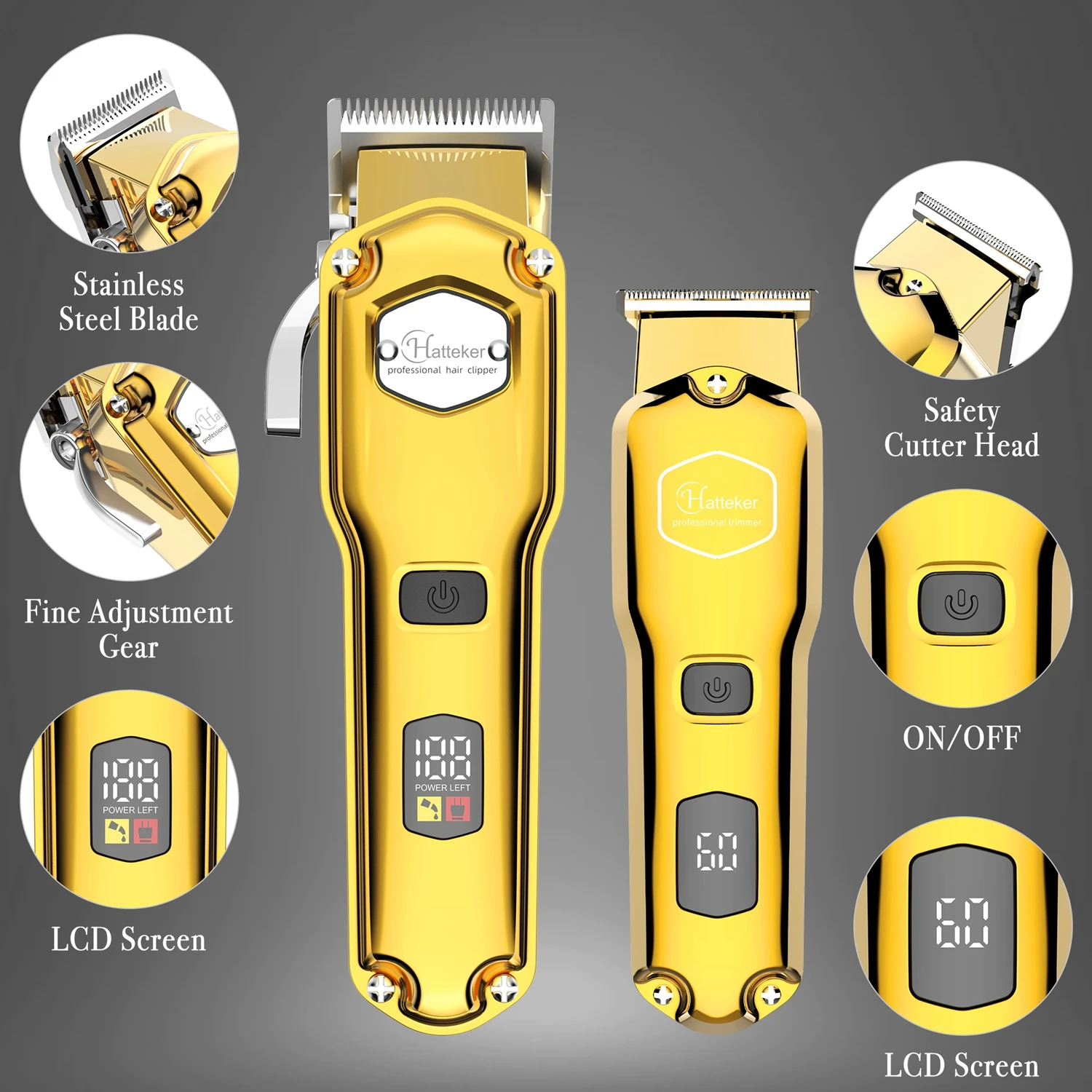 HATTEKER Professional Hair Clippers for Men, Cordless Metal Barber Clippers and Trimmers Set, Clippers for Hair Cutting Kit 5