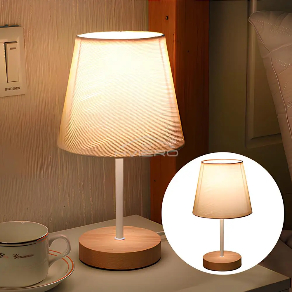 Description Picture 5 of itemSolid Wood Cloth Desk Lamps Led Decorative Bedroom Living Room Study Simple Creative Remote Control Atmosphere Small Night Light