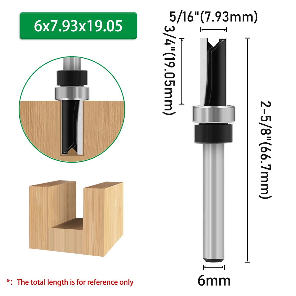 1pc 6mm 1/4 "Schaft Lager Gerade Router Bit Holzbearbeitung Werkzeuge C06013A0819BK – Detail 6