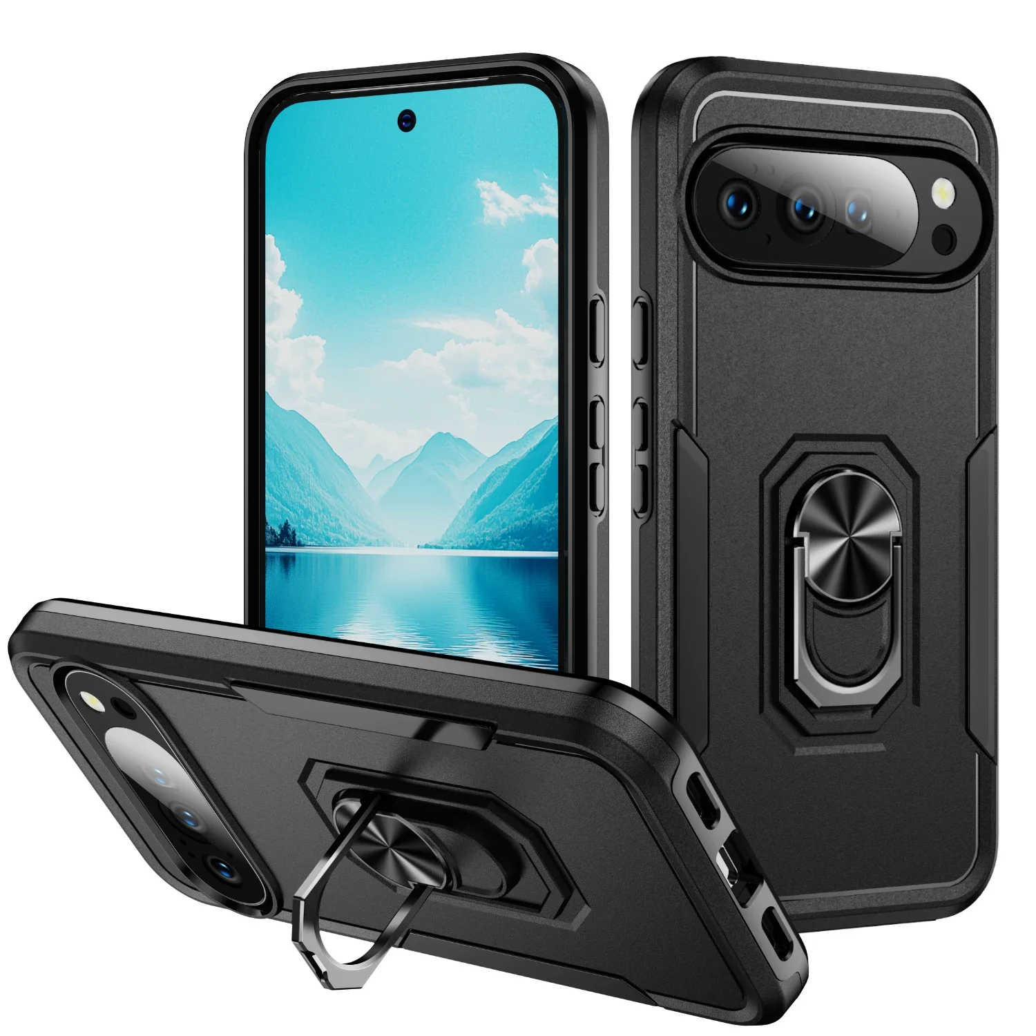 Rugged Magnetic Ring Stand Armor Phone Case - Military Grade Anti-Drop Protection