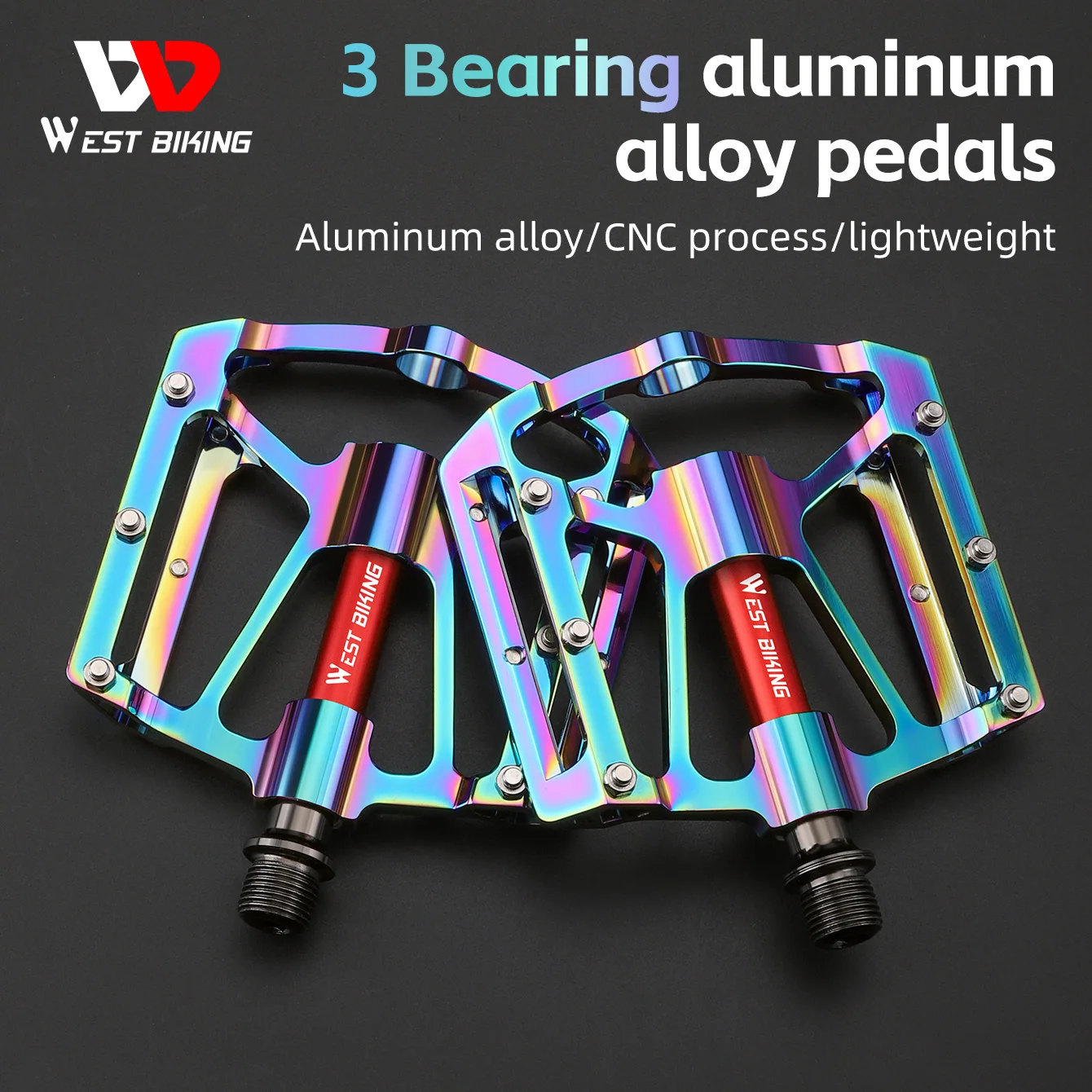 

WEST BIKING Bicycle Ultralight Pedals 3 Bearings MTB 7075 Aluminum Alloy Flat Pedals Road Bike Non-Slip Colorful Cycling Pedals
