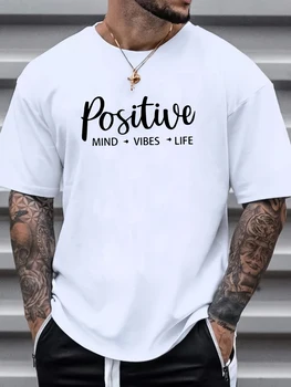 Men's 100% cotton summer casual loose fitting positive print round neck short sleeved T-shirt Casual Letter Pattern Tops Summer 1