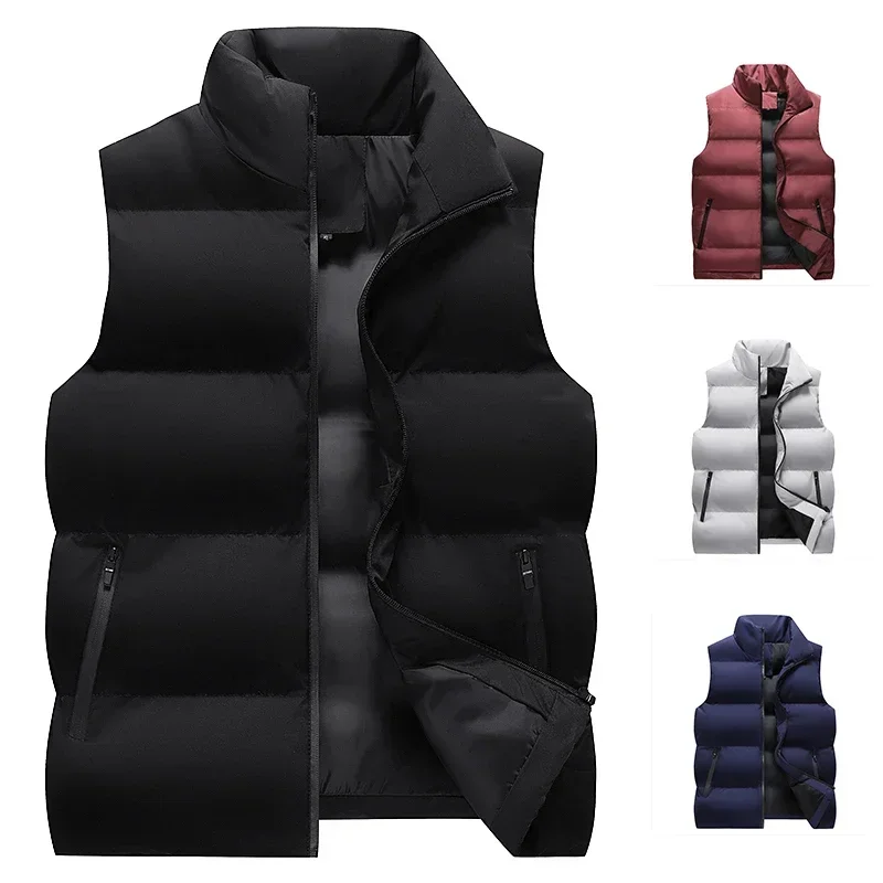 Men's Stand-up Collar Bread Pedded Vest Versatile Outdoor Sports Windproof Vest Men's Winter Casual Thick Thermal Vest