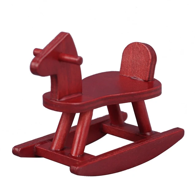 Mini Portable Dollhouse Ride on Horse Decoration Wooden Rocking Horse 1/12 Size 1