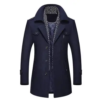Winter Men Wool Coats New Fashion Middle Long Scarf Collar Cotton-Padded Thick Warm Woolen Coat Male Trench Coat Overcoat M-5Xl