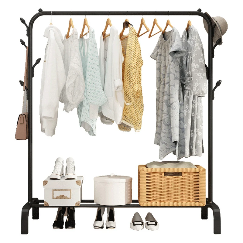 Garment Rack Free-standing Clothes Rack with Top Rod,Coat Rack Clothes, Hanger Wardrobe ,Clothes for Rack Lower Storage