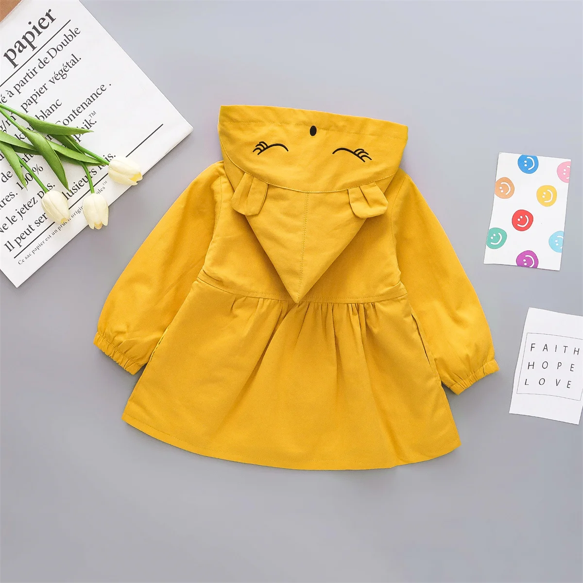 0-3 Year Old Girl Spring And Autumn Cute Hooded Coat Baby Single Breasted Hat Embroidered Cartoon Windbreaker for baby jacket,baby coat,children jacket