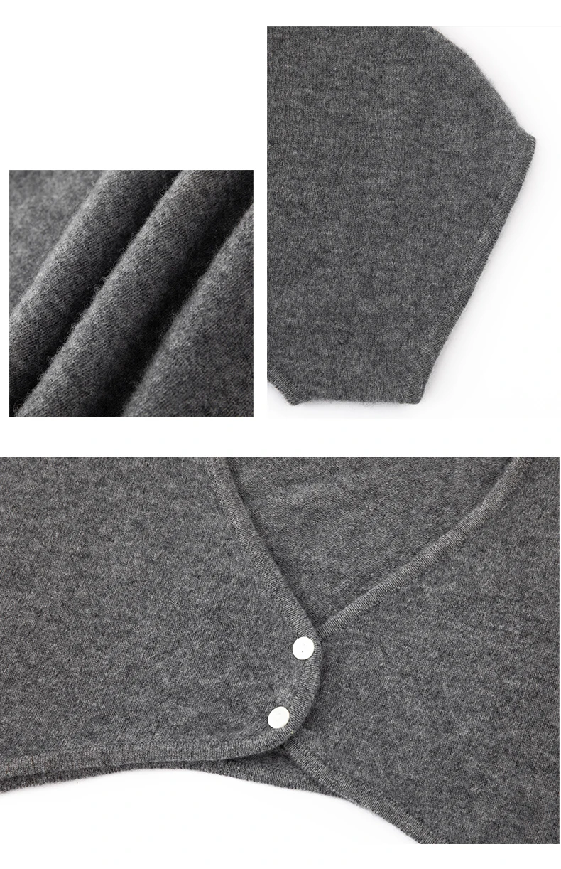 100 % Kaschmir-Schulterwärmer für Damen, Herbst und Winter, winddicht, ultrakurzer Knopf, V-Ausschnitt, Kaschmir-Halswärmer-Schal – Detail 16