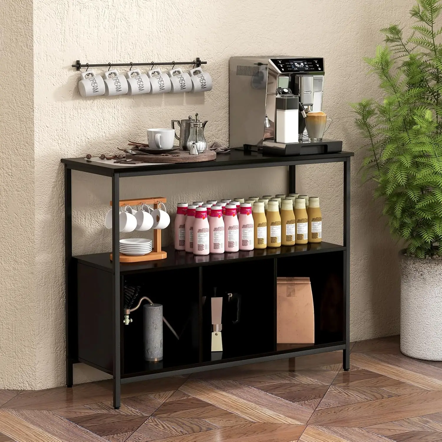 Buffet Cabinet with Storage, Sideboard with 1 Open Shelf & 3 Cubbies, Wood Buffets & Sideboards, Modern Coffee Bar Table