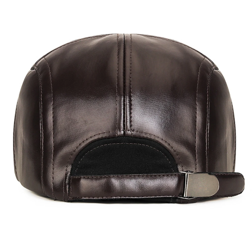 HT4925 Herren Baskenmütze Neue Dicke Warme Wintermütze Männer Fleece Gefüttert Earflap Cap Retro Künstler Maler Baskenmütze Hut Papa PU Leder Baskenmütze Kappe – Detail 13