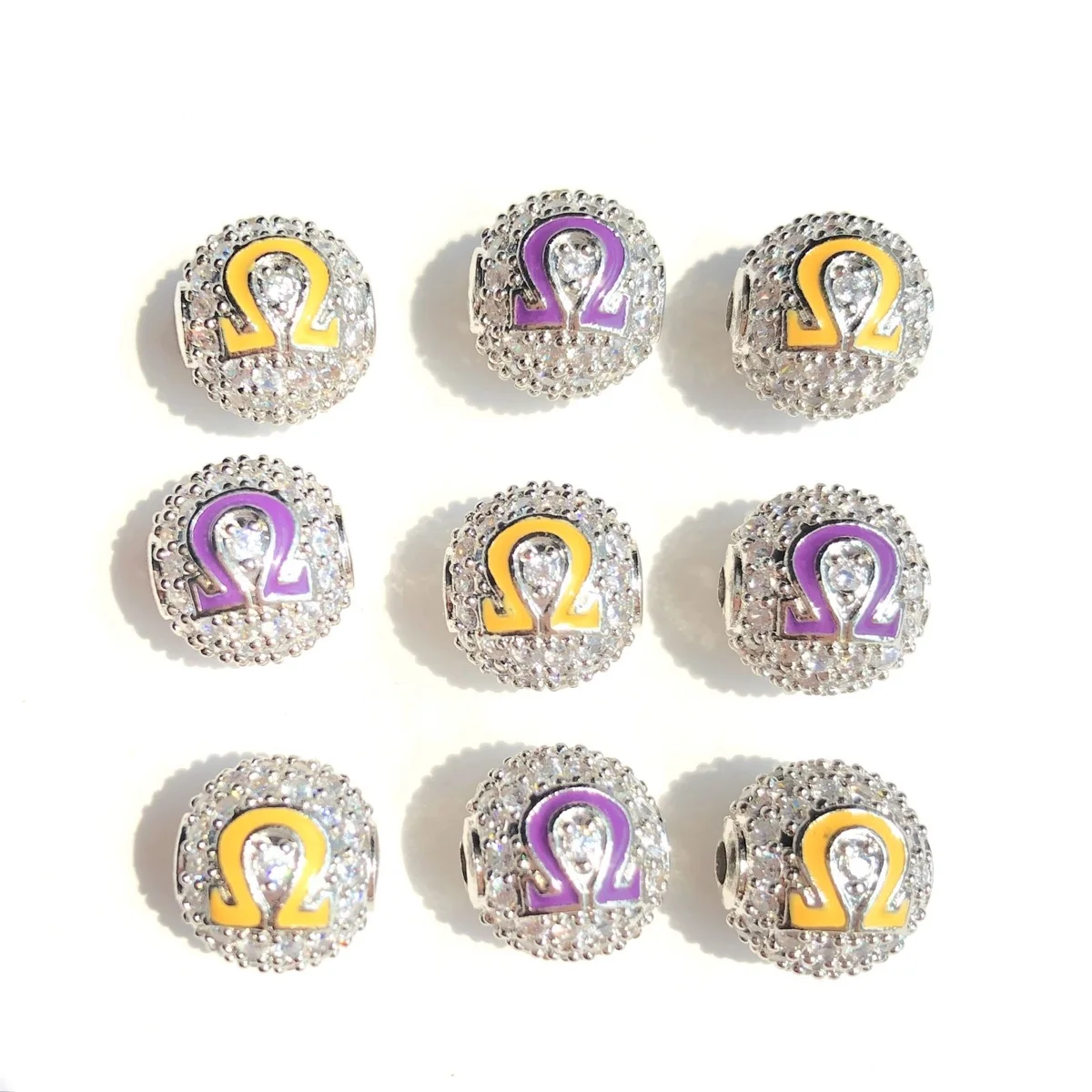 9pcs/lot 10mm Purple Yellow Enamel Greek Letters 