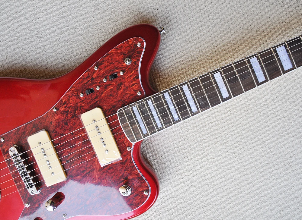 6 Strings Electric Guitar with Rosewood Fretboard Red Pearl Pickguard Customizable Metal Red